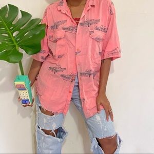 Vintage salmon convertible print button down